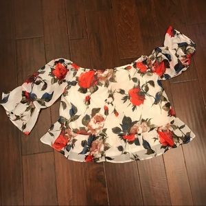 Ivory Floral Top- Rose Pattern. Sheer w/lining.